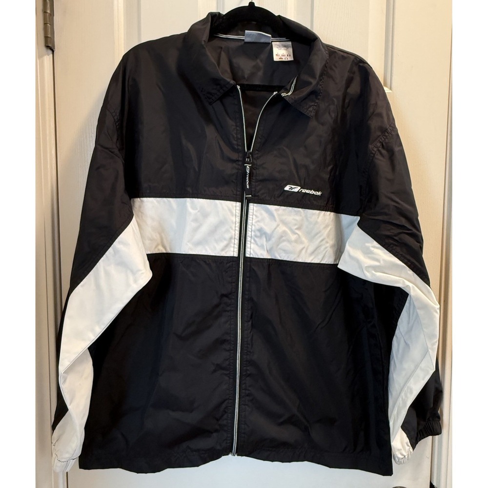 Vintage Reebok Zip Up Black/White Jacket Mens Size Medium Windbreaker‎